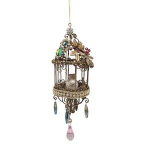 Katherines Collection Metal Gold Glitter Jeweled Round Birdcage Ornament